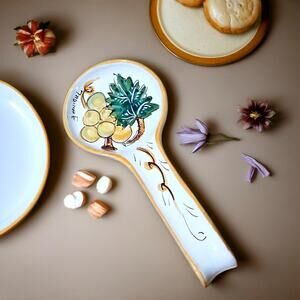 Tadinate Italy Hand Painted Ceramic Spoon Rest Tuscany Grapes Vintage Pottery